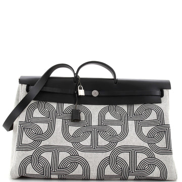 Hermes Herbag Zip Cabine Chaine D'Ancre Toile and Leather 50