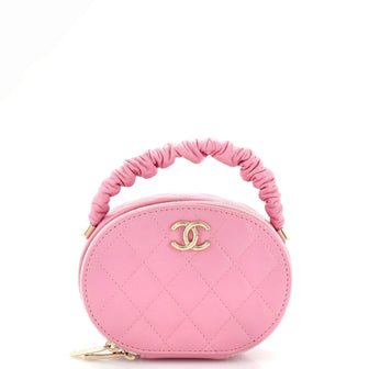 Chanel CC Ruched Oval Top Handle Quilted Lambskin Mini