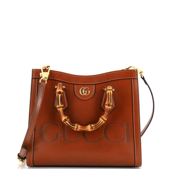 Gucci Diana NM Logo Bamboo Handle Tote Embossed Leather Small