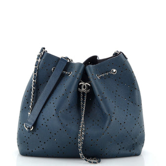 Chanel CC Drawstring Bucket Bag Perforated Caviar Large