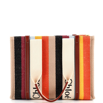 Chloe Woody Tote Striped Canvas with Leather Medium