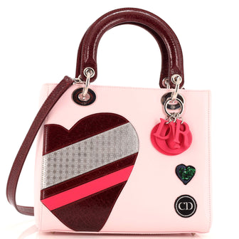 Christian Dior Valentine's Day Heart Lady Dior Bag Leather with Textured Patent Leather and Micro Cannage Perforated Calfskin Medium