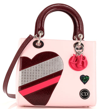 Christian Dior Valentine's Day Heart Lady Dior Bag Leather with Textured Patent Leather and Micro Cannage Perforated Calfskin Medium