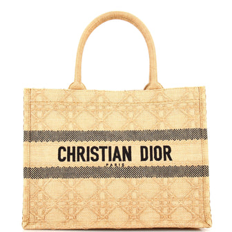 Christian Dior Book Tote Cannage Embroidered Raffia Medium