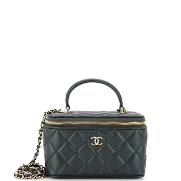 Chanel Classic Top Handle Vanity Case with Chain Quilted Iridescent Lambskin Small