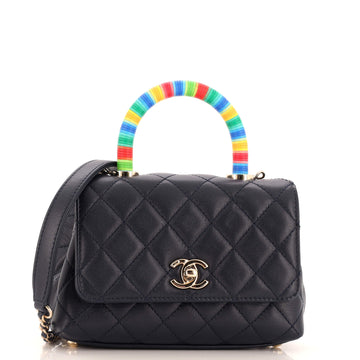 Chanel Coco Top Handle Bag Quilted Goatskin with Multicolor Handle Extra Mini