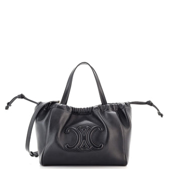 Celine Cuir Triomphe Cabas Drawstring Tote Leather Small