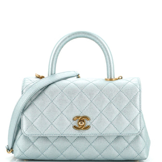 Chanel Coco Top Handle Bag Quilted Iridescent Caviar Mini