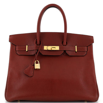 Hermes Birkin Handbag Red Chevre de Coromandel with Gold Hardware 35