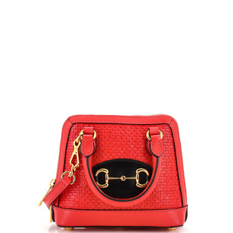 Gucci Horsebit 1955 Top Handle Bag Raffia Mini