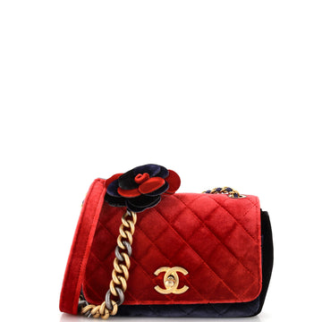 Chanel Private Affair Camellia Flap Bag Quilted Velvet Small