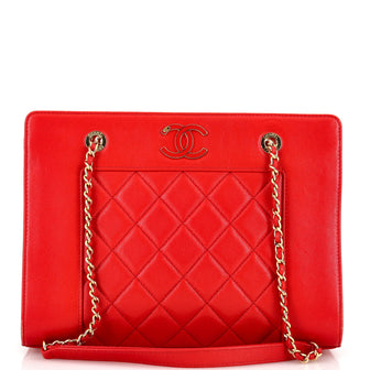 Chanel Mademoiselle Vintage Shopping Tote Quilted Sheepskin Small