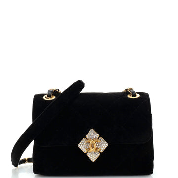 Chanel Diamond Lock CC Flap Bag Quilted Velvet with Crystals Mini