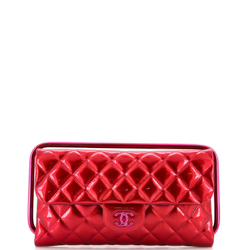 Chanel Metal Handle Clutch Quilted Metallic Patent Medium