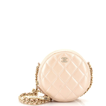 Chanel Pearl Strap Round Clutch with Chain Quilted Iridescent Lambskin