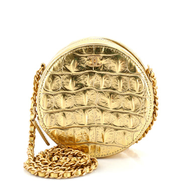 Chanel Round Clutch with Chain Crocodile Embossed Metallic Calfskin