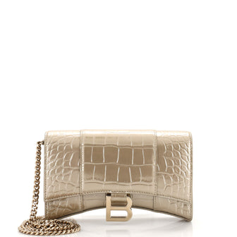 Balenciaga Hourglass Chain Wallet Crocodile Embossed Leather