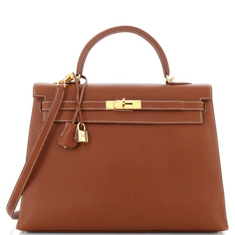 Hermes Kelly Handbag Brown Togo with Gold Hardware 35