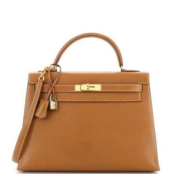 Hermes Kelly Handbag Brown Courchevel with Gold Hardware 32