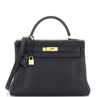 Hermes Kelly Handbag Black Togo with Gold Hardware 32