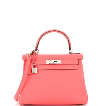 Hermes Kelly Handbag Pink Evercolor with Palladium Hardware 28