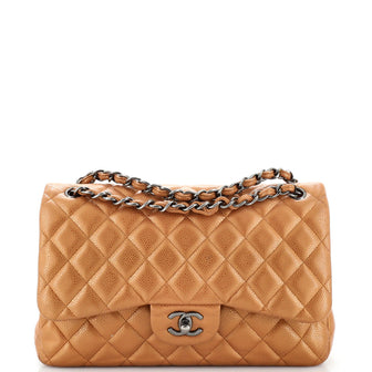 Chanel Classic Double Flap Bag Quilted Metallic Caviar Jumbo