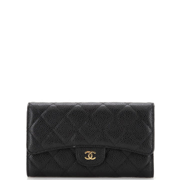 Chanel Trifold Classic Flap Wallet Quilted Caviar Long