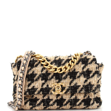 Chanel 19 Flap Bag Quilted Houndstooth Tweed and Ribbon Large