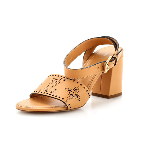 Louis Vuitton フラワー装飾ミュール Louis Vuitton Vintage Flower Logo Wedge Sandal Heels (IT 36