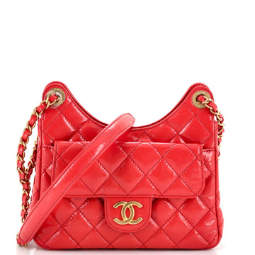 Chanel Wavy CC Hobo Quilted Crumpled Calfskin Small