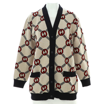 Gucci Women's Interlocking G Reversible Long Crewneck Cardigan Wool Blend