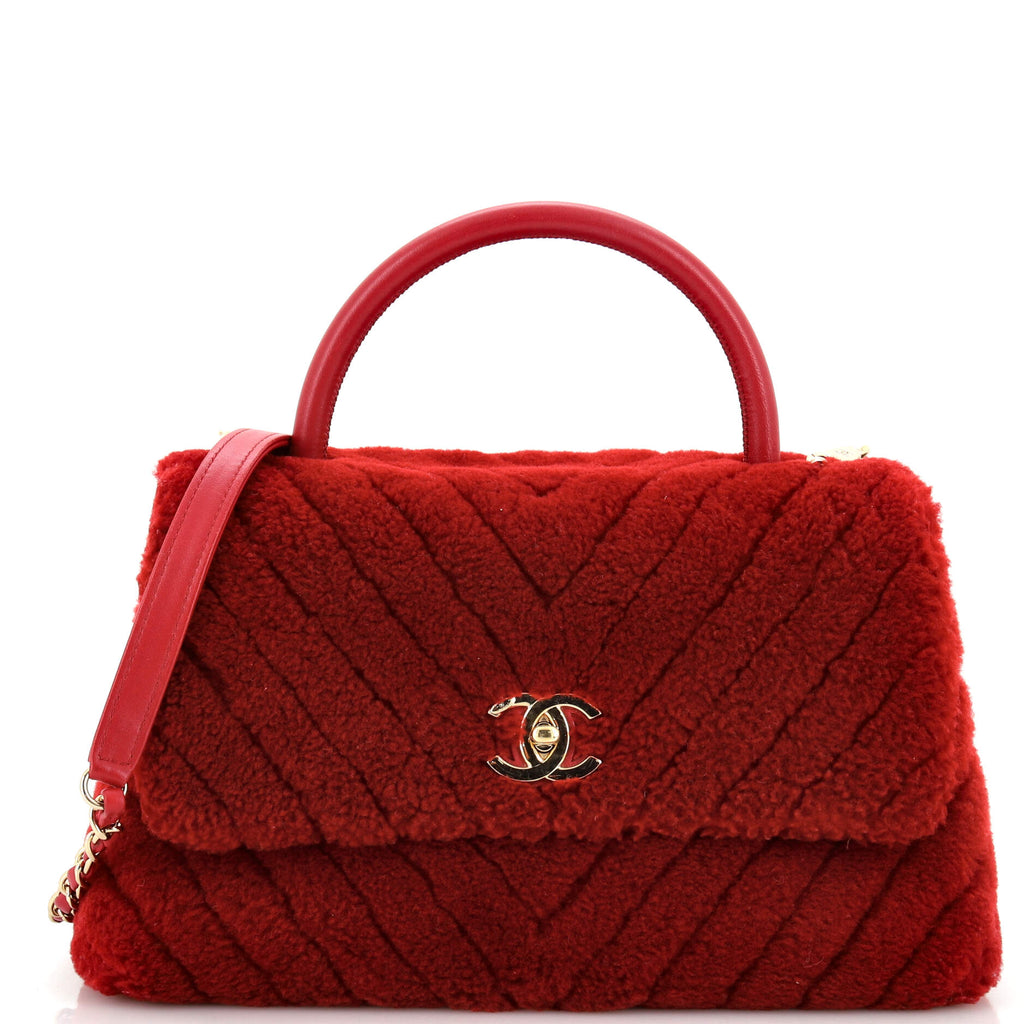 263133-  CHANEL Brown Chevron Shearling  Medium Coco Top Handle Flap Bag Two - Way Strap main image 0