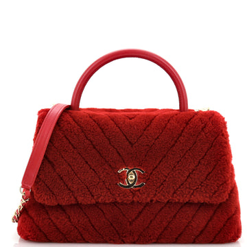 Chanel Coco Top Handle Bag Chevron Shearling Medium