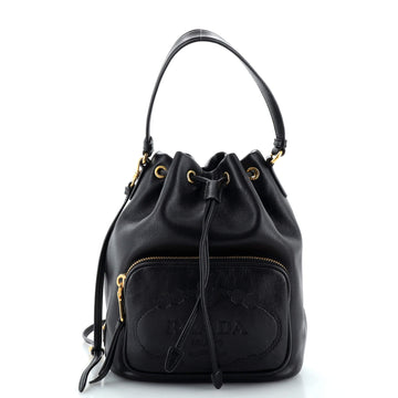 Prada Logo Drawstring Bucket Bag Glace Calf Small