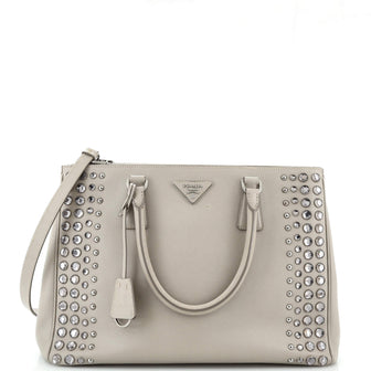 Prada Galleria Double Zip Tote Studded Saffiano Leather Medium