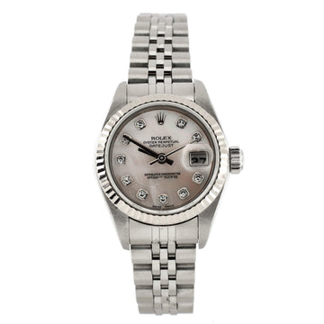 Rolex Oyster Perpetual Datejust Automatic Watch Stainless Steel and White Gold with Diamond Markers and Mother of Pearl 26