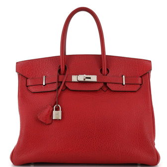 Hermes Birkin Handbag Red Buffalo Skipper with Palladium Hardware 35