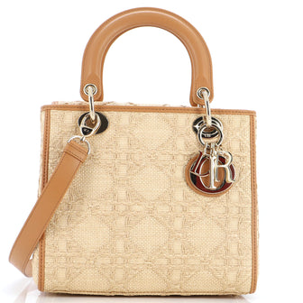 Christian Dior Lady Dior Bag Cannage Embroidered Raffia with Leather Medium