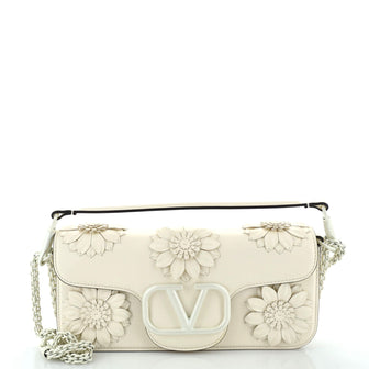 Valentino Garavani VLogo Loco Flap Shoulder Bag Leather with Flower Applique Medium