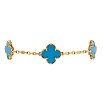 Van Cleef & Arpels Vintage Alhambra 5 Motifs Bracelet 18K Yellow Gold and Agate