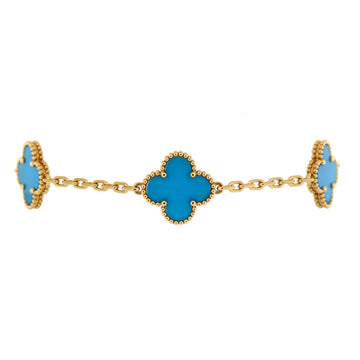 Van Cleef & Arpels Vintage Alhambra 5 Motifs Bracelet 18K Yellow Gold and Agate