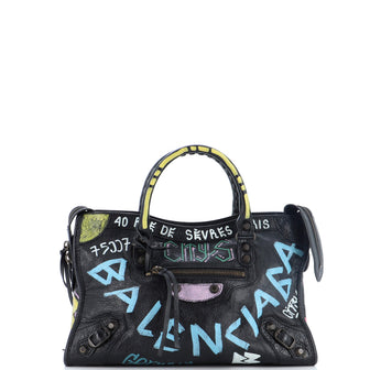 Balenciaga City Graffiti Classic Studs Bag Leather Small
