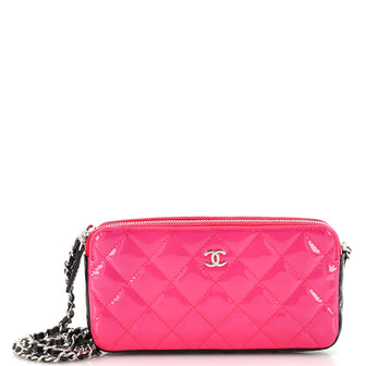 Chanel Double Zip Clutch with Chain Quilted Patent