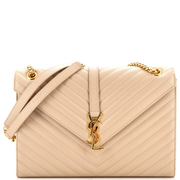 Saint Laurent Classic Monogram Envelope Satchel Matelasse Chevron Leather Large