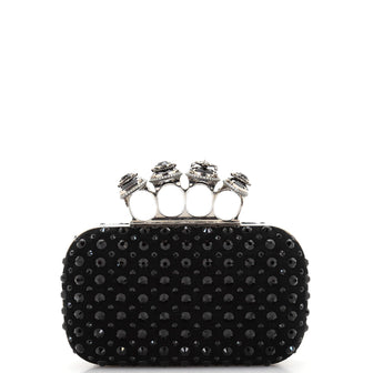 Alexander McQueen Knuckle Box Clutch Crystal Embellished Suede Small