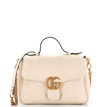 Gucci GG Marmont Top Handle Flap Bag Matelasse Leather Small