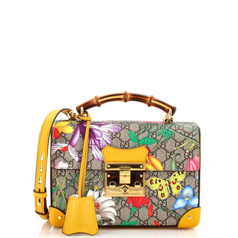 Gucci Padlock Bamboo Shoulder Bag Flora GG Coated Canvas Small