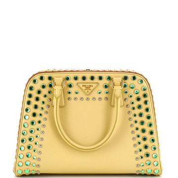 Prada Pyramid Top Handle Bag Studded Vernice Saffiano Leather Large