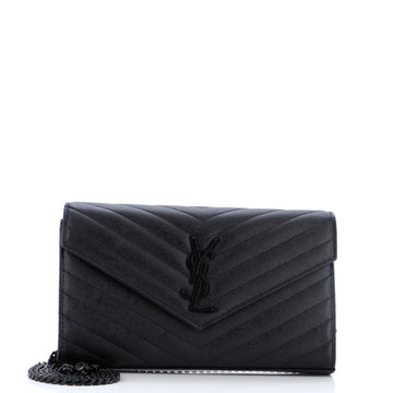 Saint Laurent Classic Monogram Wallet on Chain Matelasse Chevron Leather Medium