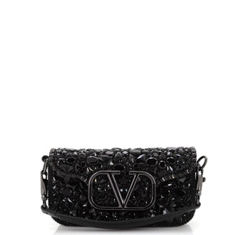 Valentino Garavani VLogo Loco Flap Shoulder Bag Embellished Leather Small